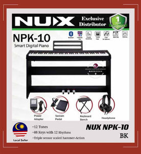 NUX NPK-10 F 88-Keys Hammer Action Keyboard Digital Piano with 3 Pedal Wooden Stand Black ™ 电子钢琴88键包支架重锤 黑色 NUX NPK10 F
